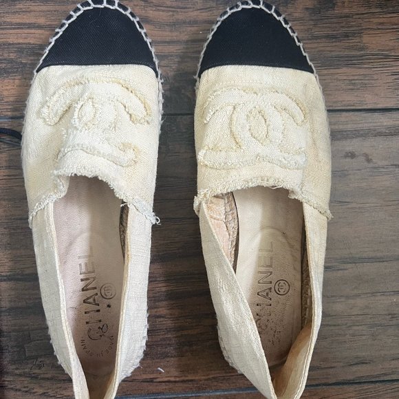 Chanel Beige Canvas Logo Espadrilles Flats Size EU 38 - Picture 2 of 9